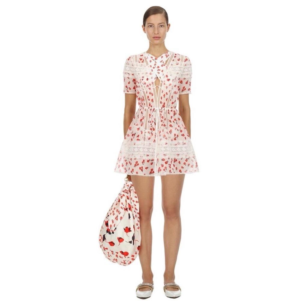 Self-Portrait White Coverup with Red Floral Print